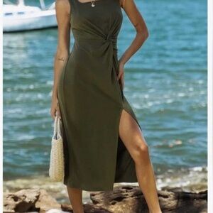 Cupshe Elegant Olive Green Sleeveless Beach Dress